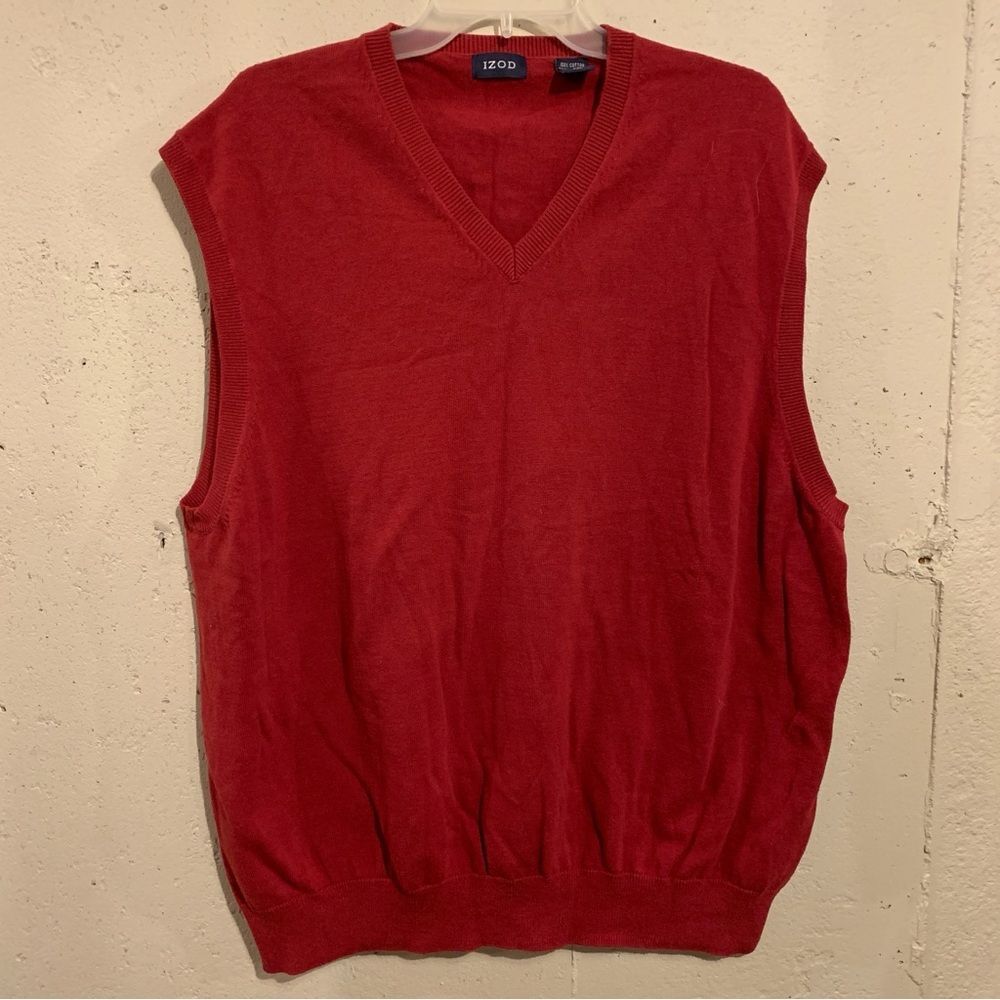 Red Sweater Vest 100% Cotton Sleeveless V Neck Izod Mens Size XXL
